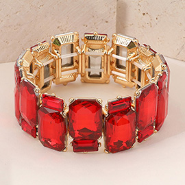 Rectangle Glass Stone Cluster Stretch Evening Bracelet