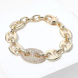 14K Gold Plated CZ Stone Paved Mariner Link Chain Bracelet