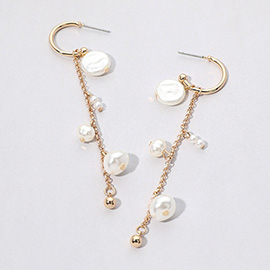 Pearl Disc Dangle Dropdown Chain Earrings