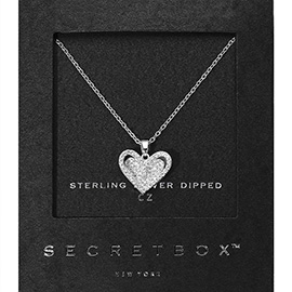 SECRET BOX_Sterling Silver Dipped CZ Stone Paved Heart Pendant Necklace