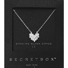 SECRET BOX_Sterling Silver Dipped CZ Stone Paved Heart Pendant Necklace