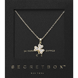 SECRET BOX_14K Gold Dipped CZ Stone Paved Clover Pendant Necklace