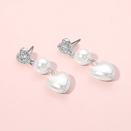 Pearl Heart Link Dropdown Dangle Earrings