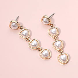 Pearl Heart Cluster Link Dropdown Earrings