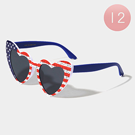 12PCS - American USA Flag Heart Shaped Frame Wayfarer Sunglasses