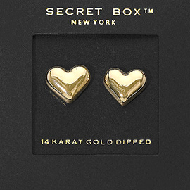 SECRET BOX_14K Gold Dipped Heart Stud Earrings