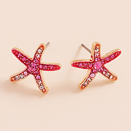 Stone Paved Colored Metal Starfish Stud Earrings