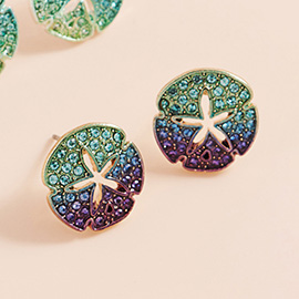 Stone Paved Colored Metal Sand Dollar Stud Earrings