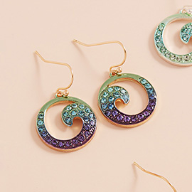 Stone Paved Colored Metal Wave Dangle Earrings