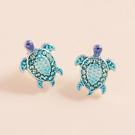 Stone Paved Colored Metal Sea Turtle Stud Earrings