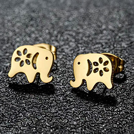 Stainless Steel Elephant Stud Earrings