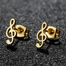 Stainless Steel Treble Clef Stud Earrings