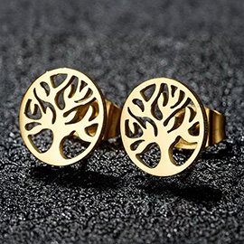 Stainless Steel Tree of Life Stud Earrings