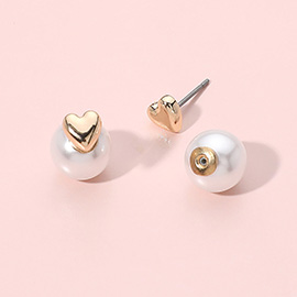 Heart Double Sided Pearl Peekaboo Stud Earrings