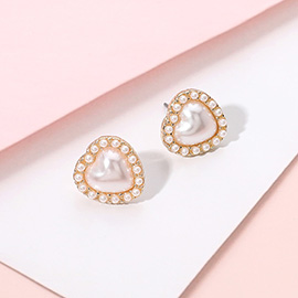 Pearl Heart Stud Earrings