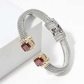 Rectangle CZ Stone Tip Hinged Cuff Bracelet