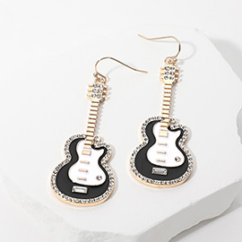 Stone Paved Enamel Guitar Dangle Earrings