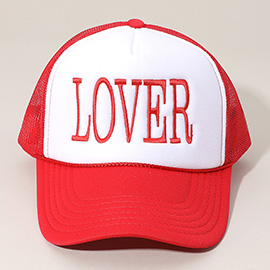 LOVER Message Embroidered OTTO CAP 5 Panel High Crown Mesh Back Trucker Hat