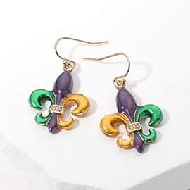 Stone Pave Enamel Fleur de Lis Dangle Earrings