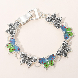 Stone Pointed Ombre Butterfly Link Magnetic Bracelet