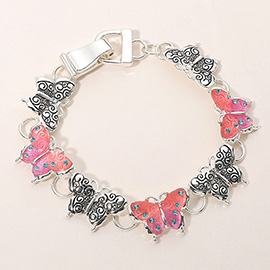 Stone Pointed Ombre Butterfly Link Magnetic Bracelet