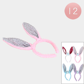 12PCS - Glittered Beaded Bunny Ear Headbands