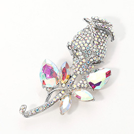 Multi Stone Embellished Metal Tulip Flower Pin Brooch