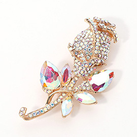 Multi Stone Embellished Metal Tulip Flower Pin Brooch