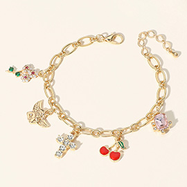 Cross Flower Cherry Angel Cluster Charm Station Bracelet