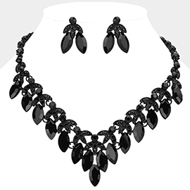 Marquise Stone Cluster Embellished V Shaped Evening Necklace