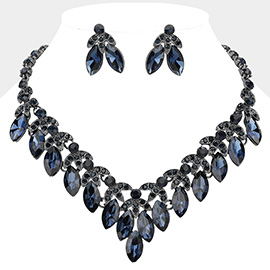 Marquise Stone Cluster Embellished V Shaped Evening Necklace