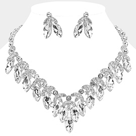 Marquise Stone Cluster Embellished V Shaped Evening Necklace