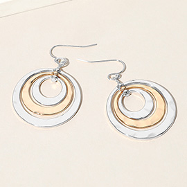 Hammered Metal Triple Open Circle Layered Dangle Earrings