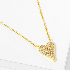 Gold Dipped CZ Stone Paved Heart Pendant Necklace