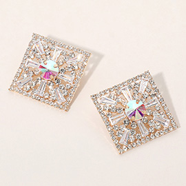 Glass Stone Embellished Diamond Frame Evening Earrings