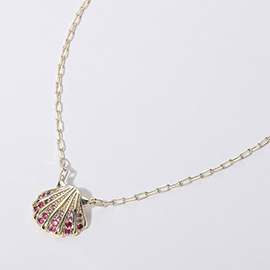 14K Gold Plated CZ Stone Paved Sea Shell Pendant Necklace