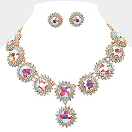 Round Glass Stone Cluster Link Evening Necklace