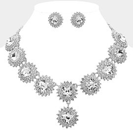 Round Glass Stone Cluster Link Evening Necklace