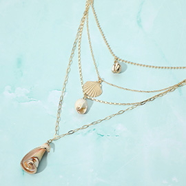 Sea Shell Pendant Layered Necklace