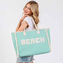 BEACH Message Embroidered Fringe Tote Bag / Beach Bag