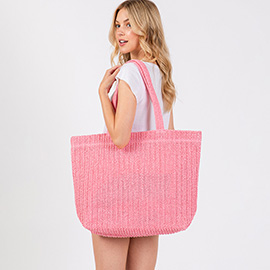 Solid Crochet Straw Tote Bag / Beach Bag