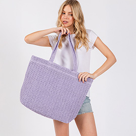 Solid Crochet Straw Tote Bag / Beach Bag