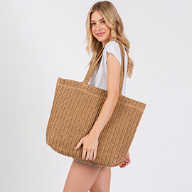 Solid Crochet Straw Tote Bag / Beach Bag