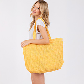 Solid Crochet Straw Tote Bag / Beach Bag