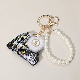 Sequin Beaded Pom Brooch Flower Handbag Tweed Jacket Pearl Chain Bag Charm / Keychain