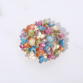 Colored Metal Flower Stone Bouquet Magnetic Brooch