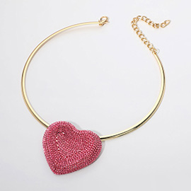 Rhinestone Paved Heart Pendant Necklace