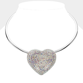 Rhinestone Paved Heart Pendant Necklace