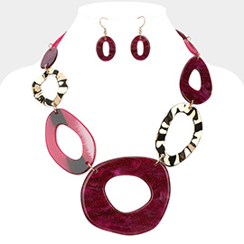 Celluloid Acetate Metal Open Abstract Oval Link Statement Necklace