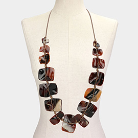 Celluloid Acetate Resin Square Plate Braided Faux Leather Long Necklace